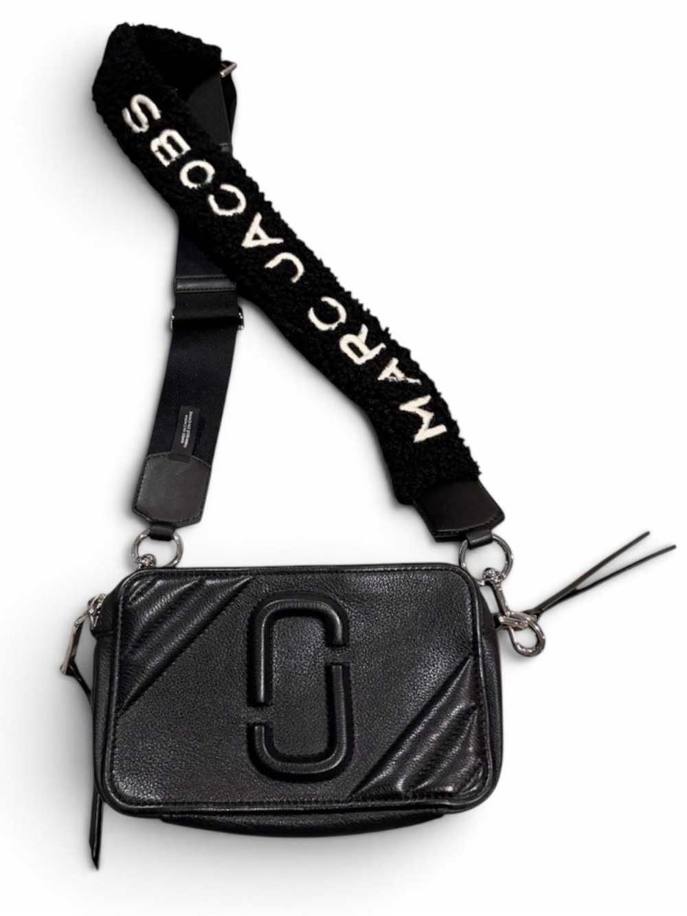 Marc Jacobs Moto Shot 21 Black Leather Crossbody w/ Sherpa Strap
